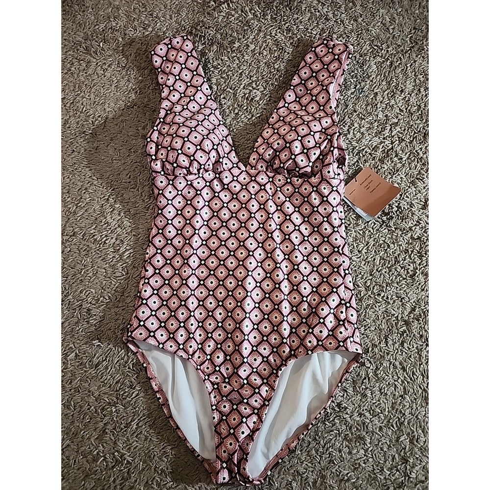 Shade & Shore Tummy Control 1Pc bathing suit size Small (4-6)‎ Pink/Green NWT